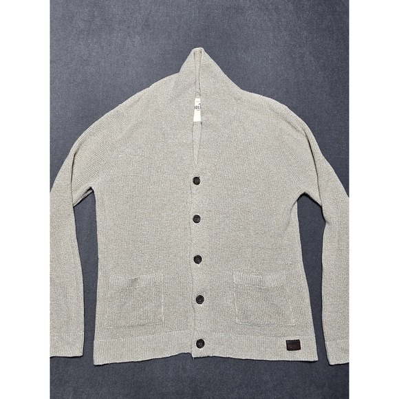 Hollister Sweater Mens XL Cream Shawl Collar Cardigan Ragg Pockets Outdoor - Picture 1 of 7